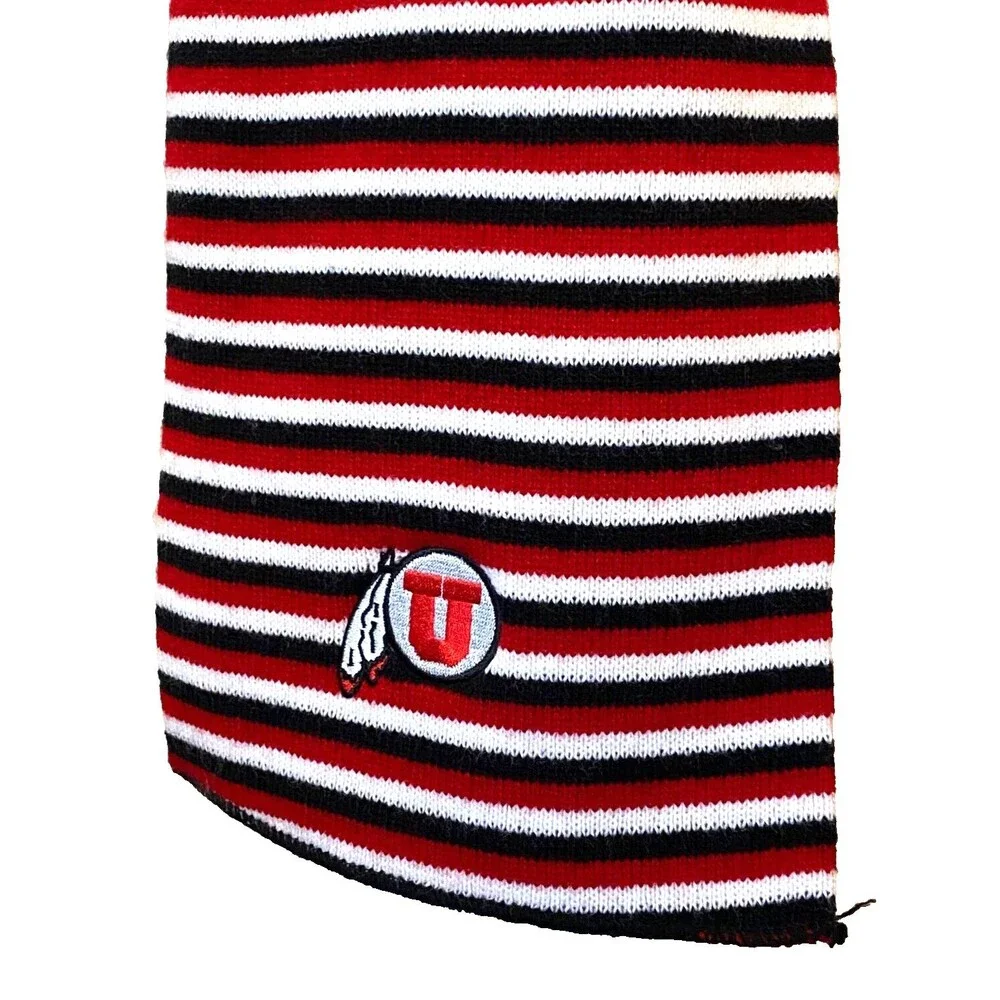 Vtg University of Utah UTES LogoFit Striped Winter Scarf USA Made Red White Blac